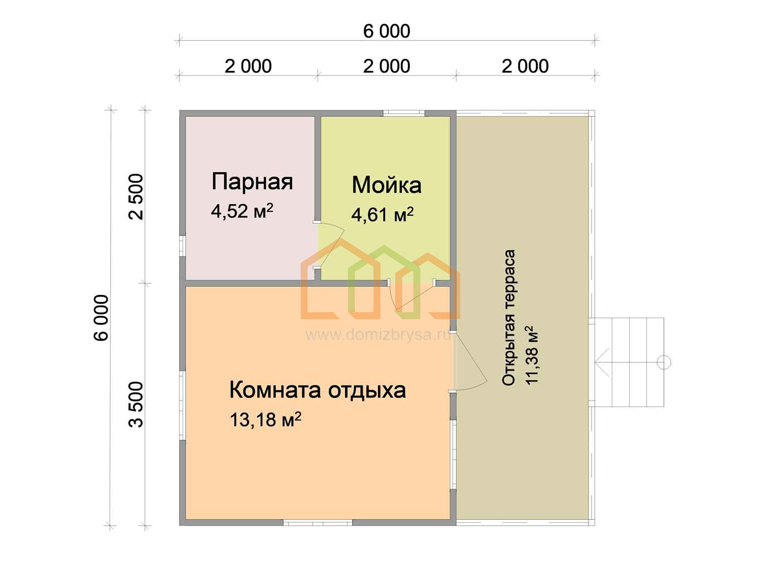 Баня из бруса одноэтажная Дионис - 2 6x6 Площадь: 36 м² с террасой под ключ  в Димитровграде