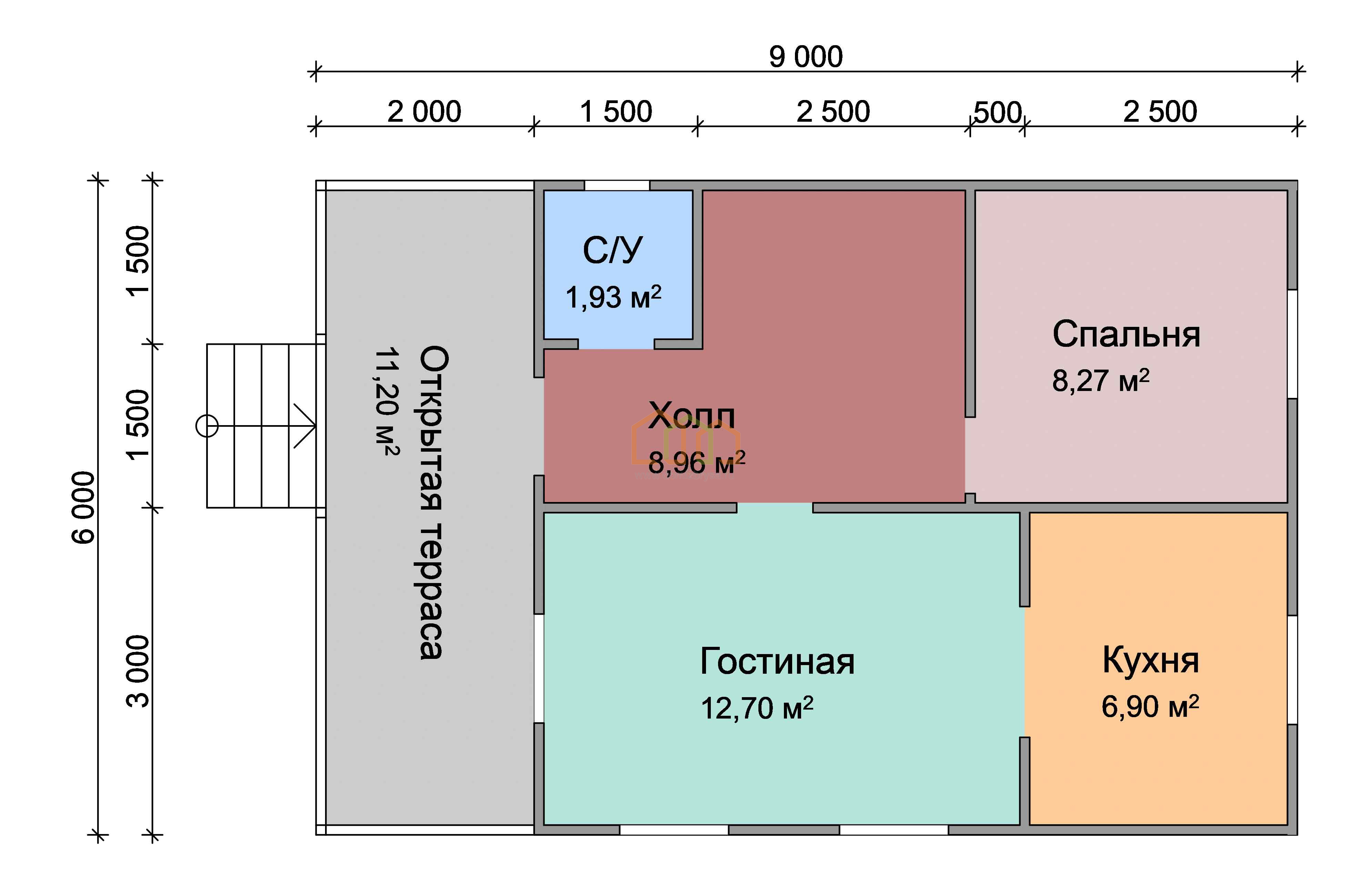 Дом из бруса под усадку 6х9 купить в Димитровграде, площадь: 94.5 Брус  140х140 мм. с балконом